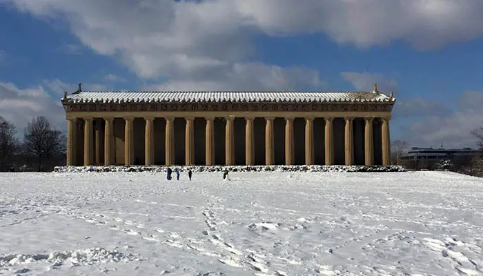 Snow in the Parthenon of Nashville